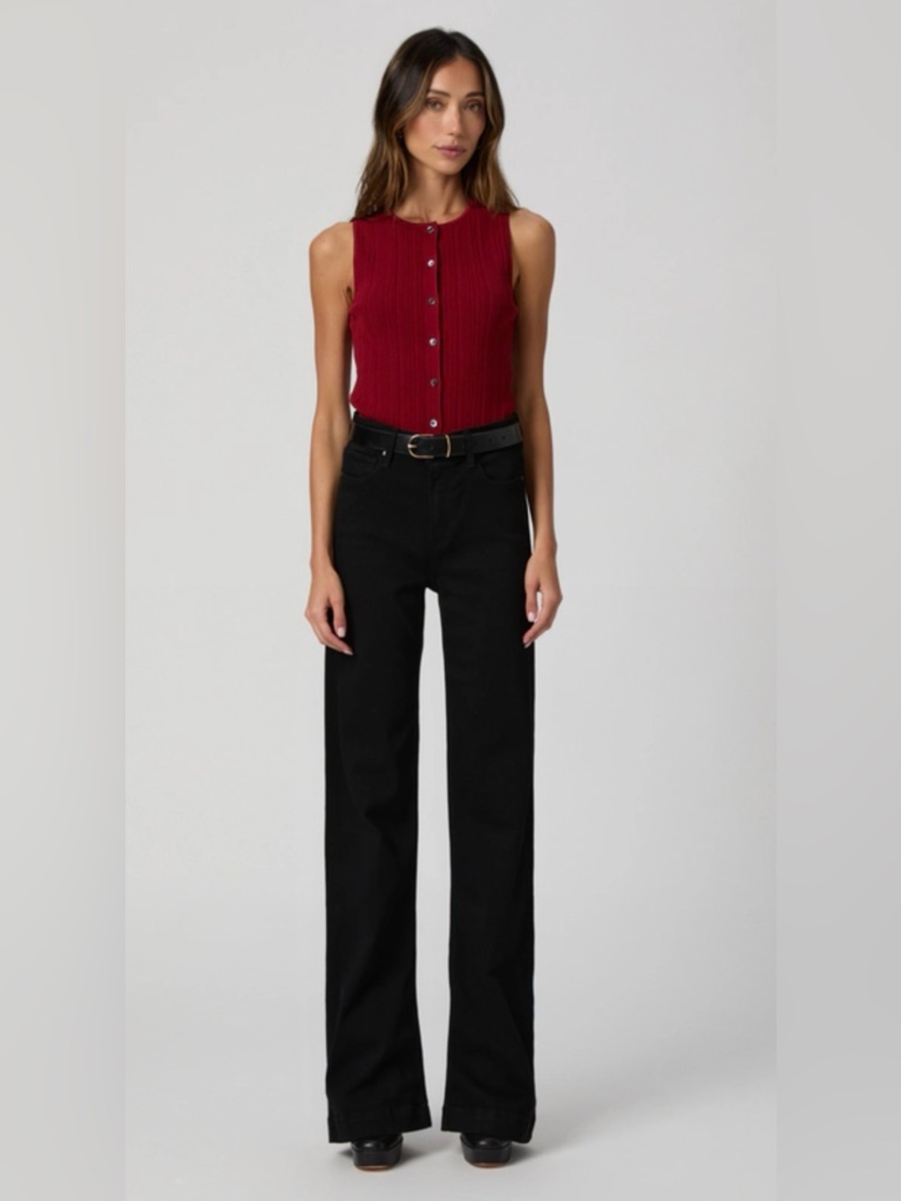 PAIGE Leenah Wide Leg Jeans Black Shadow High Rise Stretch Denim Flattering 28